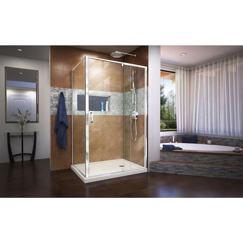 DreamLine Flex 36 in. D x 48 in. W x 74 3/4 in. H Pivot Shower Enclosure and Shower Base Kit - 36" x 48" - 36" x 48"