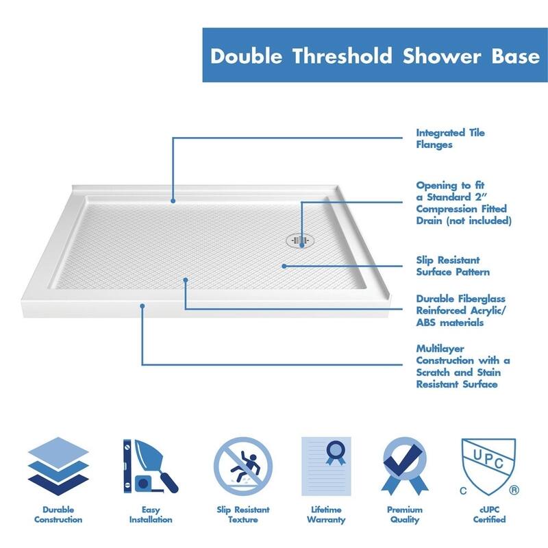 DreamLine Flex 36 in. D x 48 in. W x 74 3/4 in. H Pivot Shower Enclosure and Shower Base Kit - 36" x 48" - 36" x 48"