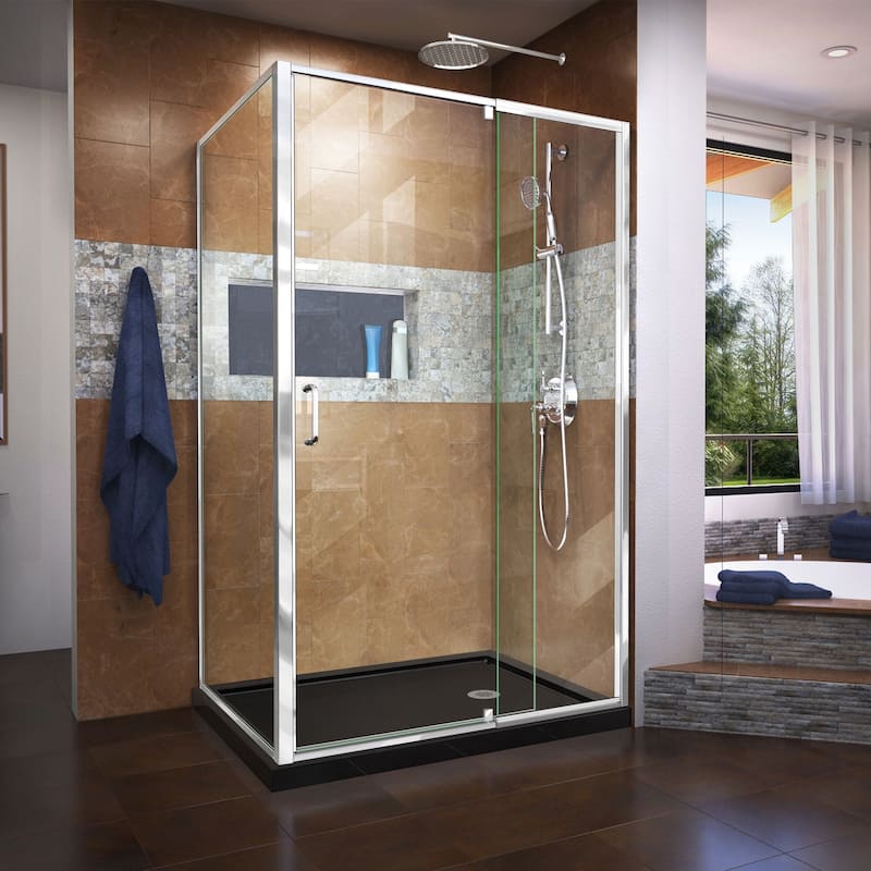 DreamLine Flex 36 in. D x 48 in. W x 74 3/4 in. H Pivot Shower Enclosure and Shower Base Kit - 36" x 48" - 36" x 48" - Black Base - Right - Chrome Finish