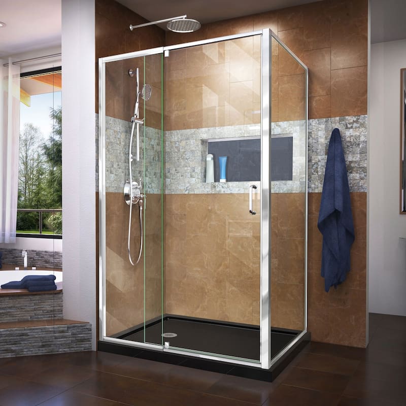 DreamLine Flex 36 in. D x 48 in. W x 74 3/4 in. H Pivot Shower Enclosure and Shower Base Kit - 36" x 48" - 36" x 48"