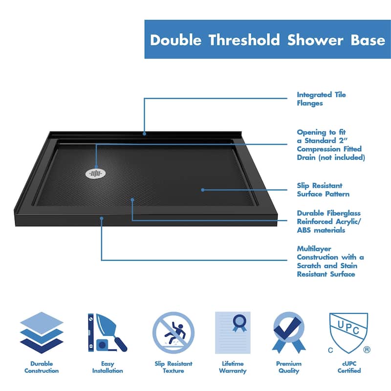DreamLine Flex 36 in. D x 48 in. W x 74 3/4 in. H Pivot Shower Enclosure and Shower Base Kit - 36" x 48" - 36" x 48"
