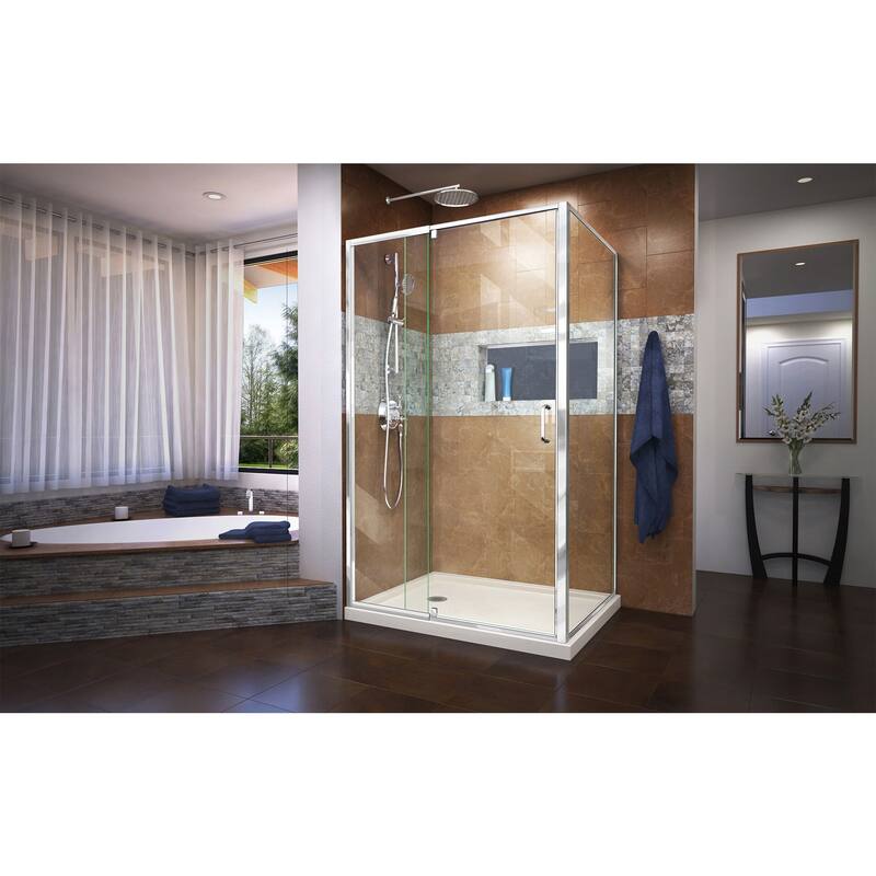 DreamLine Flex 36 in. D x 48 in. W x 74 3/4 in. H Pivot Shower Enclosure and Shower Base Kit - 36" x 48" - 36" x 48"