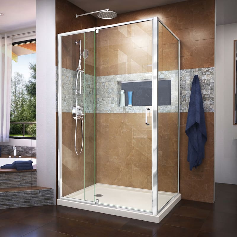 DreamLine Flex 36 in. D x 48 in. W x 74 3/4 in. H Pivot Shower Enclosure and Shower Base Kit - 36" x 48" - 36" x 48"