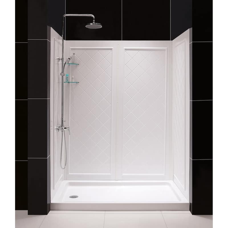 DreamLine Flex 36 in. D x 60 in. W x 76 3/4 in. H Pivot Shower Door, Shower Base and Backwall Kit - 36" x 60" - 36" x 60"