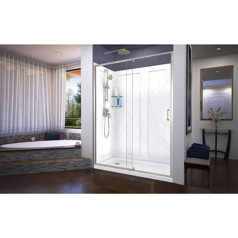 DreamLine Flex 36 in. D x 60 in. W x 76 3/4 in. H Pivot Shower Door, Shower Base and Backwall Kit - 36" x 60" - 36" x 60"