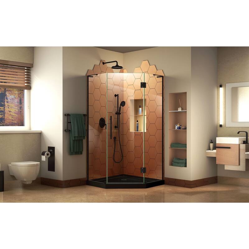 DreamLine Prism Plus 40 in. x 40 in. x 74 3/4 in. Hinged Shower Enclosure and Shower Base Kit - 40" x 40" - 40" x 40"
