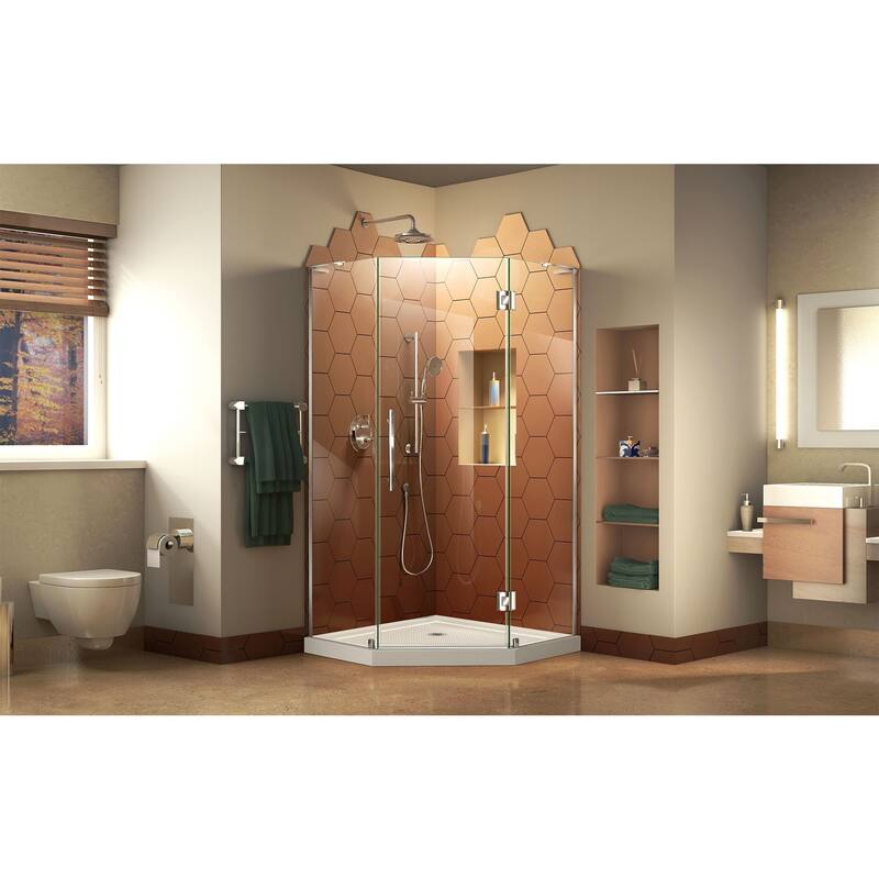 DreamLine Prism Plus 40 in. x 40 in. x 74 3/4 in. Hinged Shower Enclosure and Shower Base Kit - 40" x 40" - 40" x 40" - White Base - Chrome Finish
