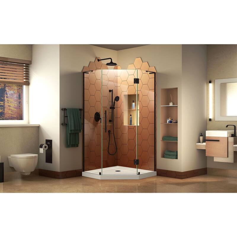 DreamLine Prism Plus 40 in. x 40 in. x 74 3/4 in. Hinged Shower Enclosure and Shower Base Kit - 40" x 40" - 40" x 40"
