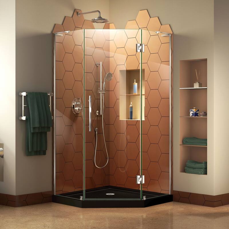 DreamLine Prism Plus 40 in. x 40 in. x 74 3/4 in. Hinged Shower Enclosure and Shower Base Kit - 40" x 40" - 40" x 40" - Black Base - Chrome Finish