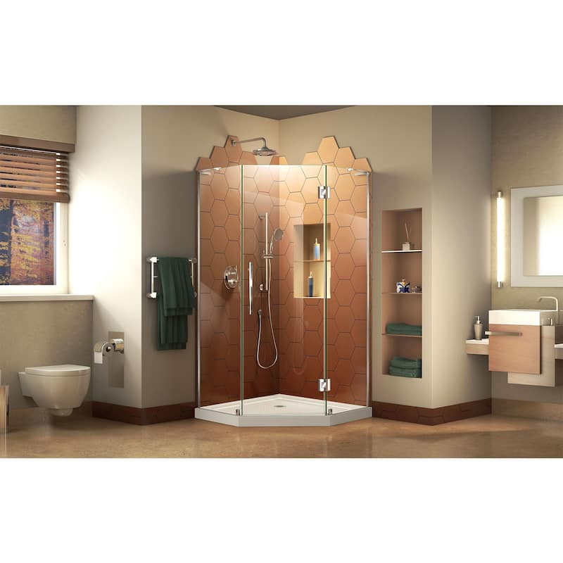 DreamLine Prism Plus 42 in. x 42 in. x 74 3/4 in. Shower Enclosure and Shower Base Kit - 42" x 42" - White Base Chrome Finish