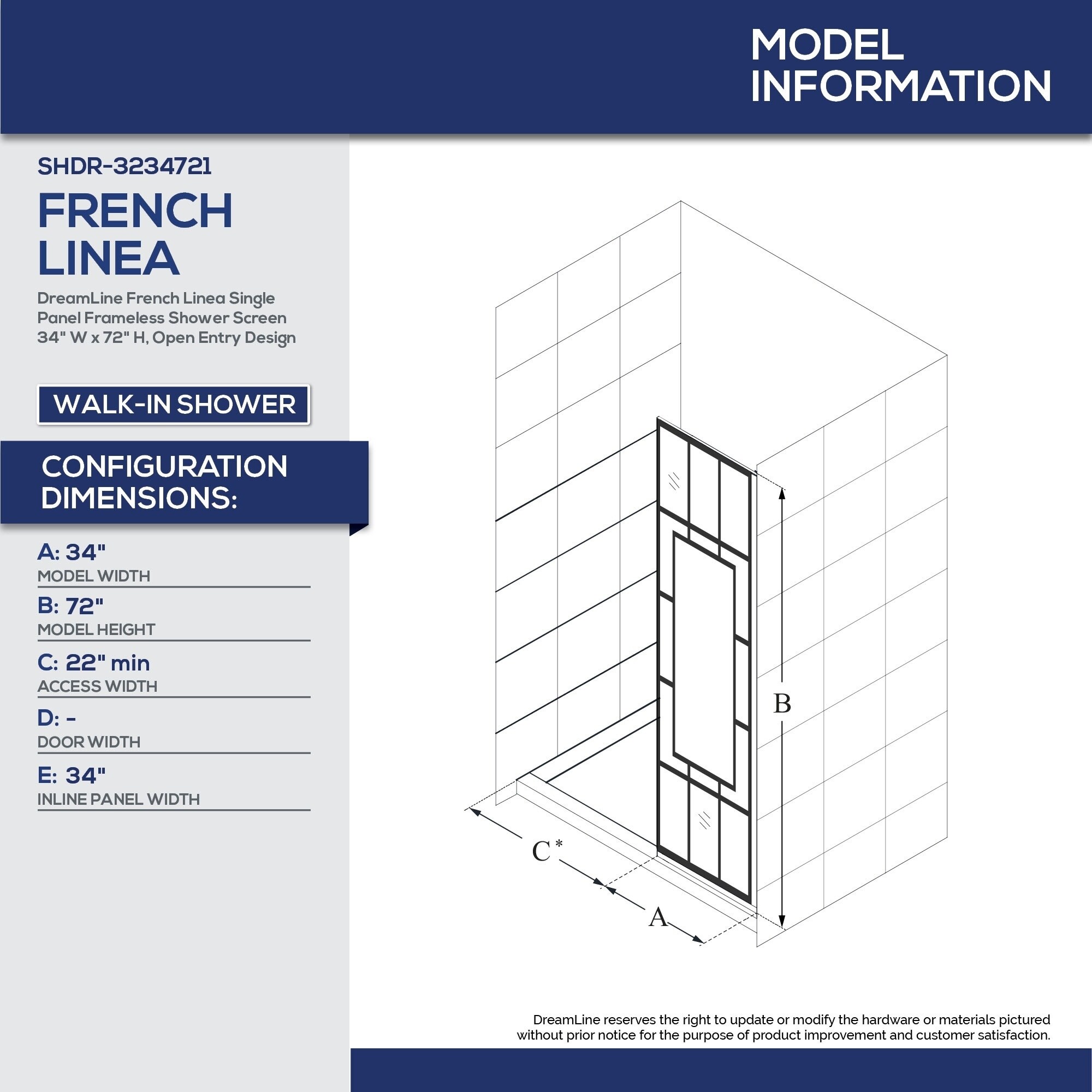 Shop Dreamline French Linea Avignon 34 In W X 72 In H Single