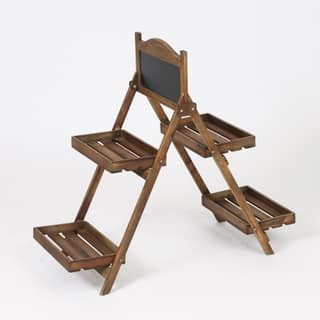 Brown Rustic Wood 4-Shelf Ladder Plant Stand with Chalkboard