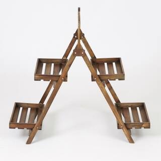 Brown Rustic Wood 4-Shelf Ladder Plant Stand with Chalkboard