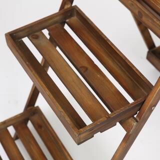 Brown Rustic Wood 4-Shelf Ladder Plant Stand with Chalkboard