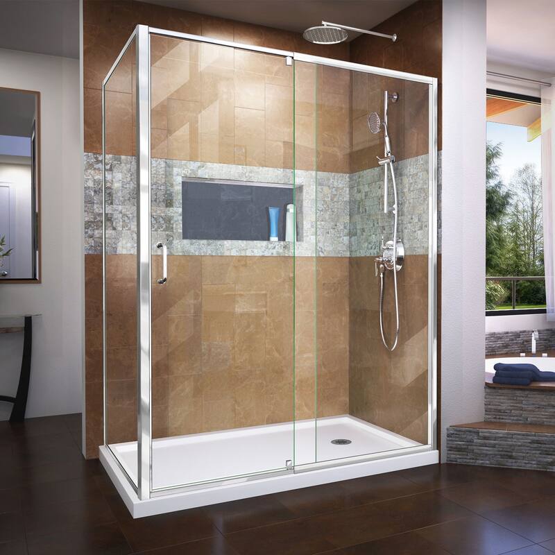 DreamLine Flex 34 1/2 in. D x 56-60 in. W x 72 in. H Semi-Frameless Pivot Shower Enclosure - 34.5" x 56.44" - 60.44"