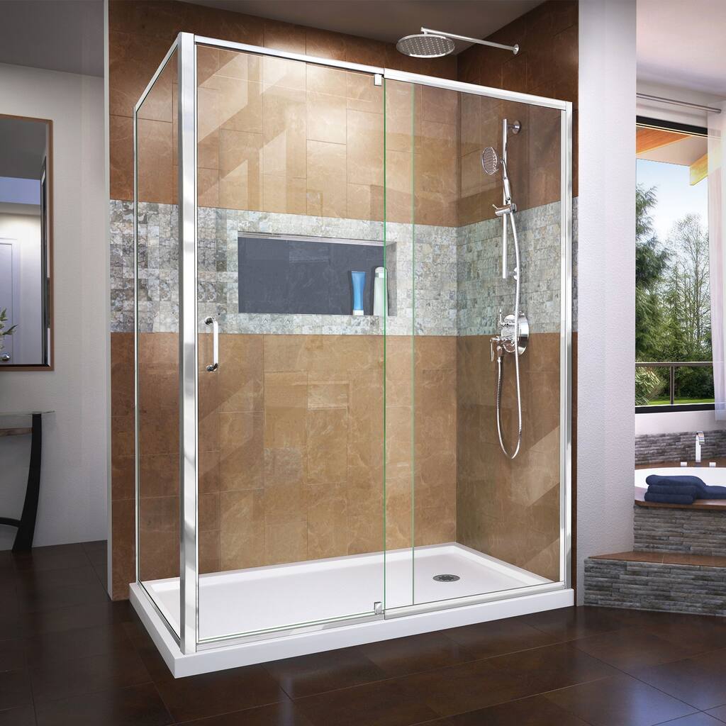 DreamLine Flex 34 1/2 in. D x 56-60 in. W x 72 in. H Semi-Frameless Pivot Shower Enclosure - 34.5" x 56.44" - 60.44"