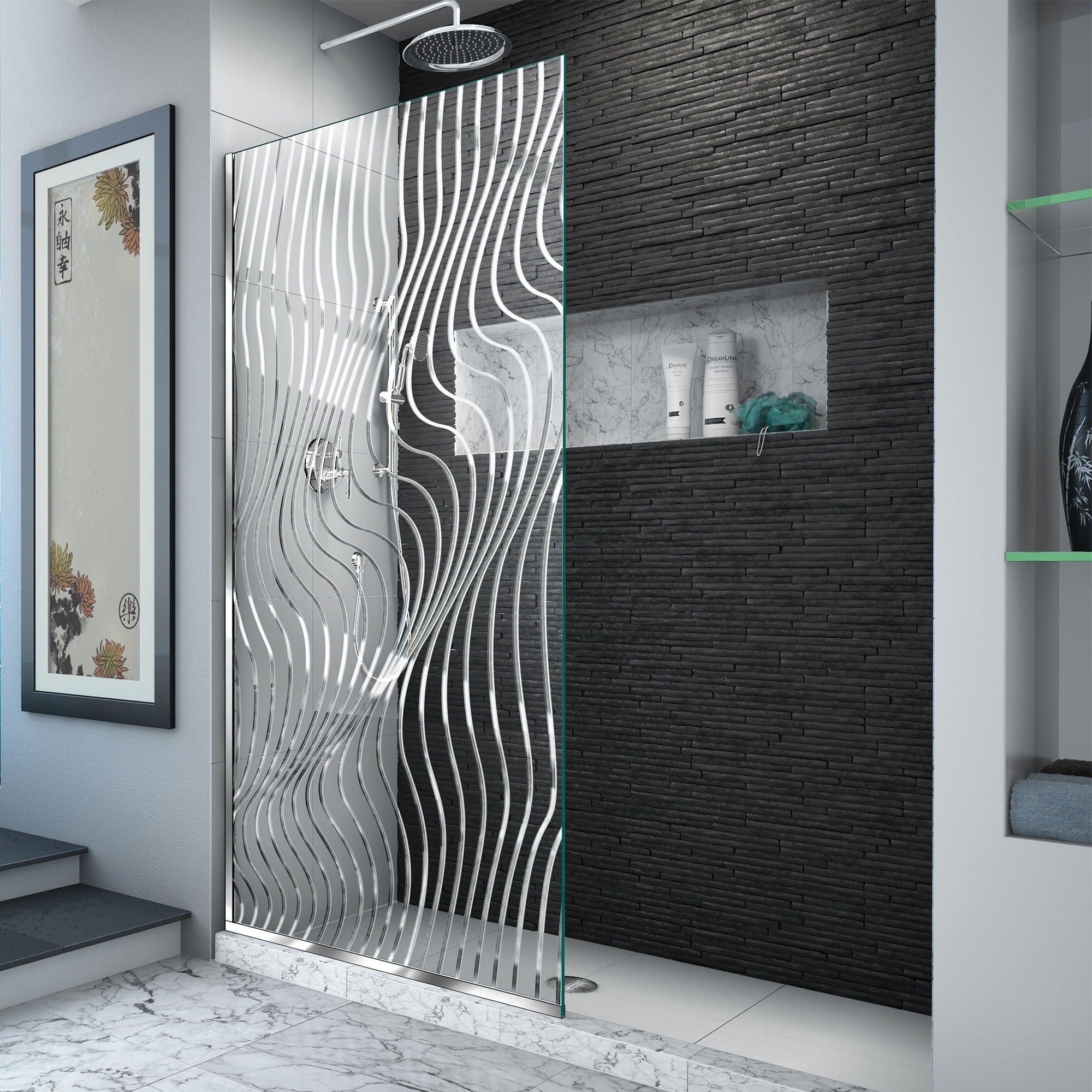 DreamLine Platinum Linea Surf 34 in. W x 72 in. H Single Panel Shower Screen - Polished Stainless Finish - 34" W
