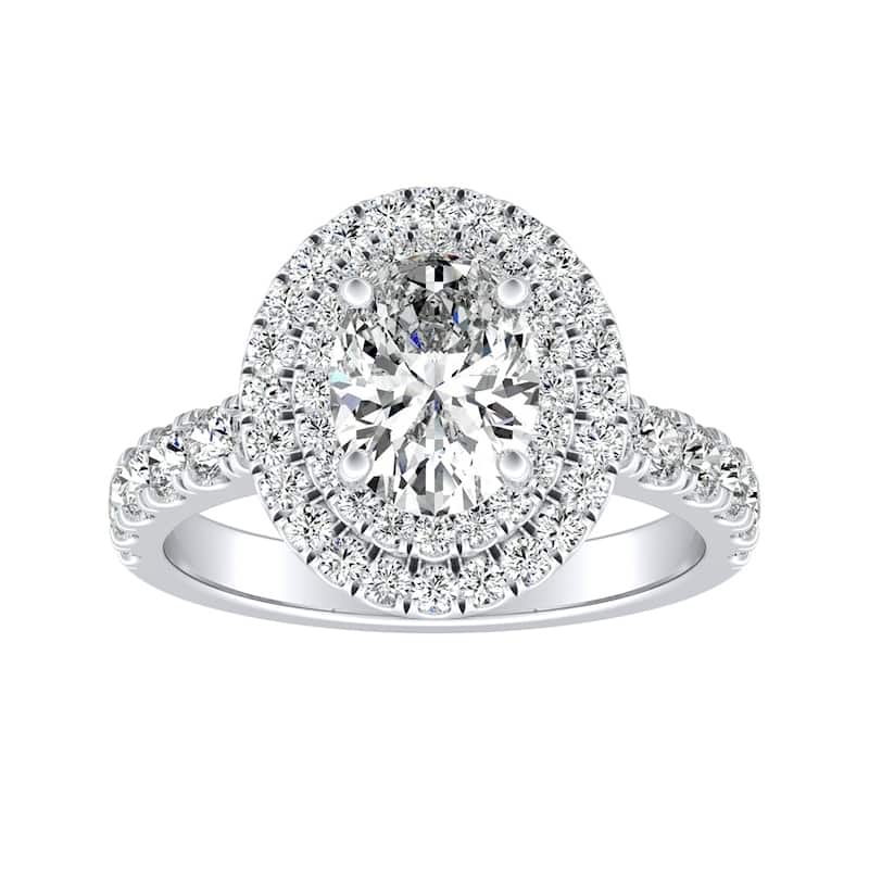 Classic Oval Shape 1ctw Double Halo Diamond Engagement Ring Platinum by Auriya
