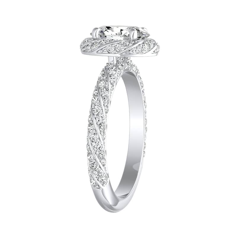 Platinum Vintage 1ctw Oval-cut Halo Diamond Engagement Ring by Auriya