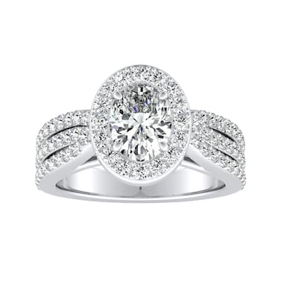 Triple Band Oval-cut Halo Diamond Engagement Ring 1 carat TW Platinum by Auriya