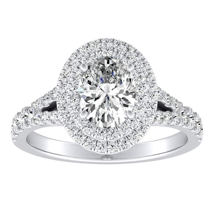 Oval Shape Halo Diamond Engagement Ring 3/4ctw Platinum by Auriya