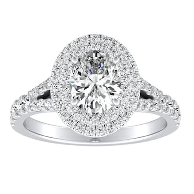 Oval Shape Halo Diamond Engagement Ring 3/4ctw Platinum by Auriya