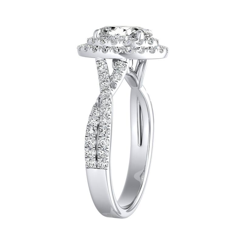 Twisted Oval Shape 3/4ctw Double Halo Diamond Engagement Ring Platinum by Auriya
