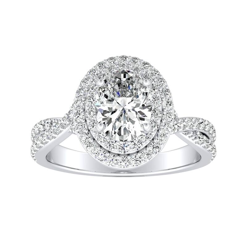 Oval-cut Double Halo Diamond Engagement Ring 9/10cttw Platinum by Auriya