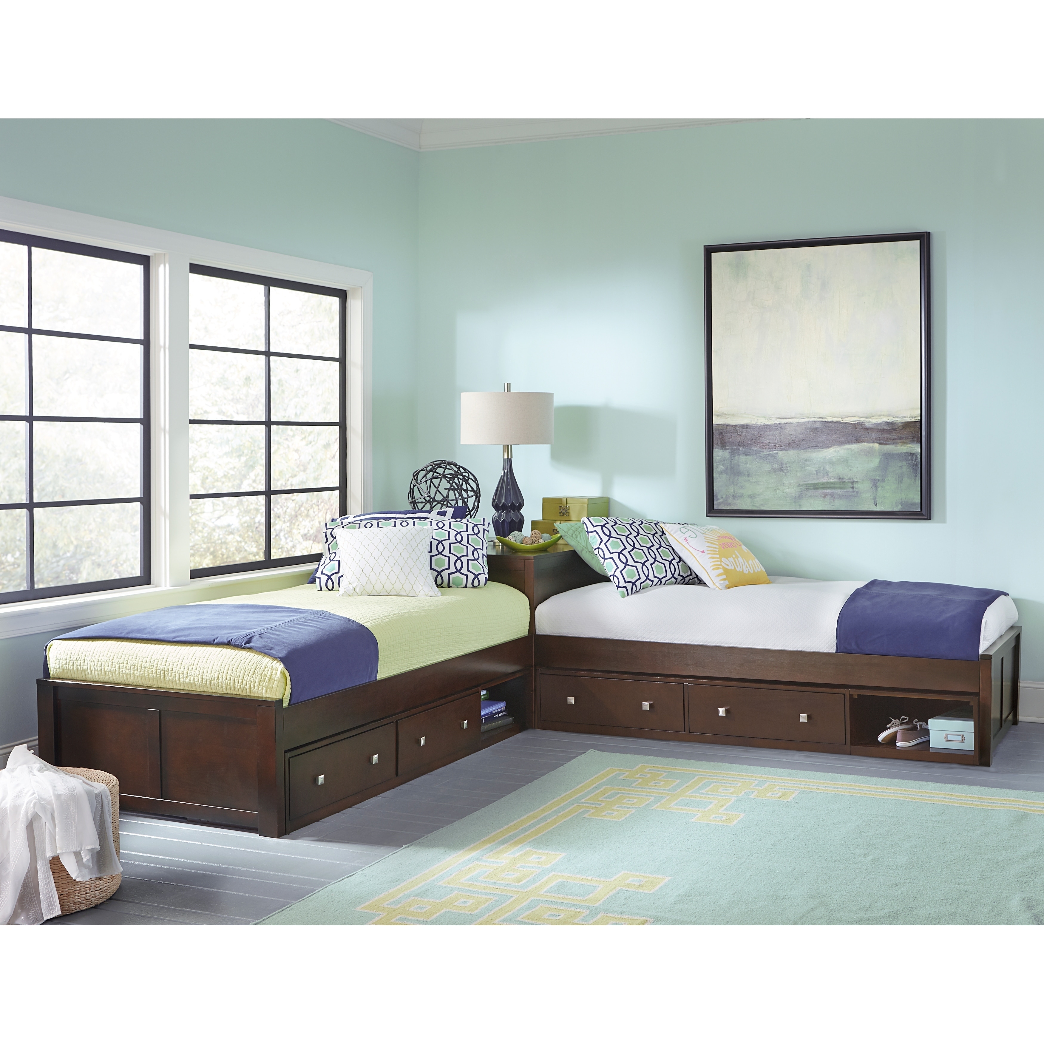 l shaped twin beds with corner unit