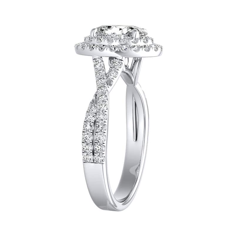 Twisted Oval Shape 3/4ctw Double Halo Diamond Engagement Ring 14k Gold by Auriya