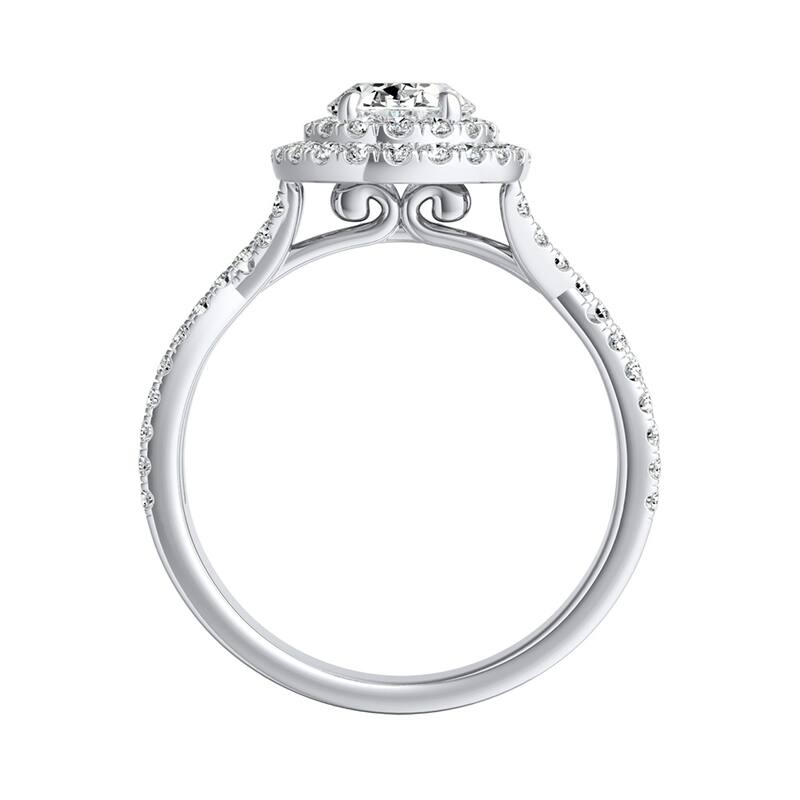 Twisted Oval Shape 3/4ctw Double Halo Diamond Engagement Ring 14k Gold by Auriya