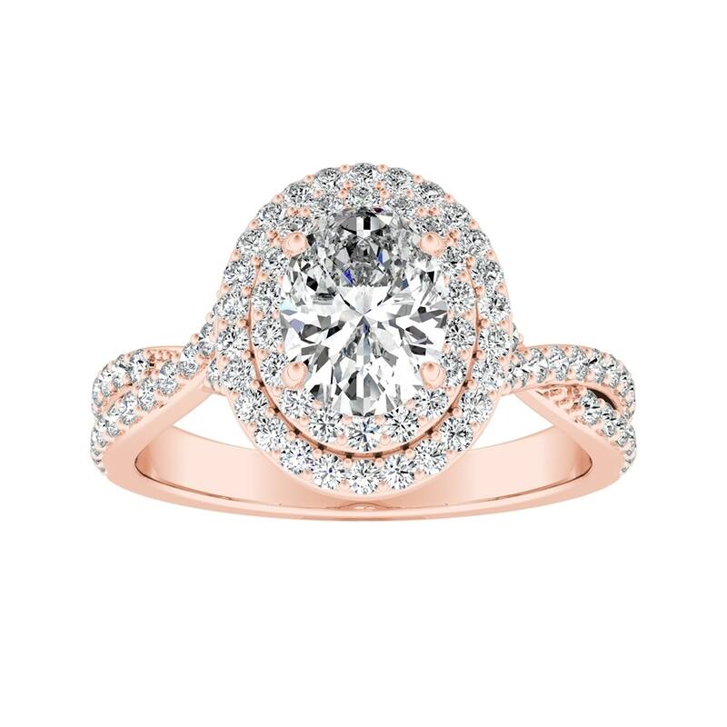 Oval-cut Double Halo Diamond Engagement Ring 3/4cttw 14k Gold by Auriya