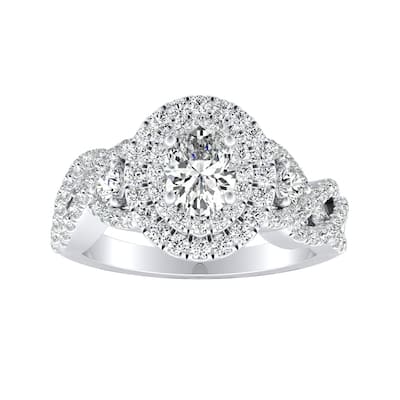 Braided Oval-cut 1ctw Double Halo Diamond Engagement Ring 14k Gold by Auriya