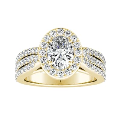 Triple Band Oval-cut Halo Diamond Engagement Ring 1 carat TW 14k Gold by Auriya