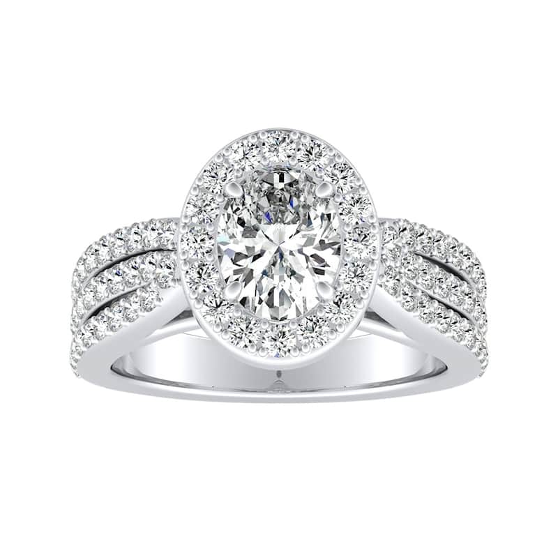 Triple Band Oval-cut Halo Diamond Engagement Ring 1 carat TW 14k Gold by Auriya