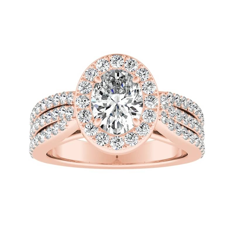 Triple Band Oval-cut Halo Diamond Engagement Ring 1 carat TW 14k Gold by Auriya