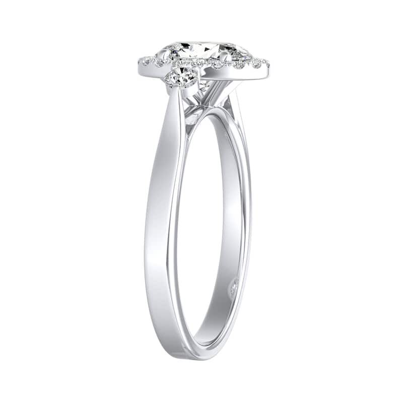3-stone Halo Oval Diamond Engagement Ring 1/2ctw 14k Gold by Auriya