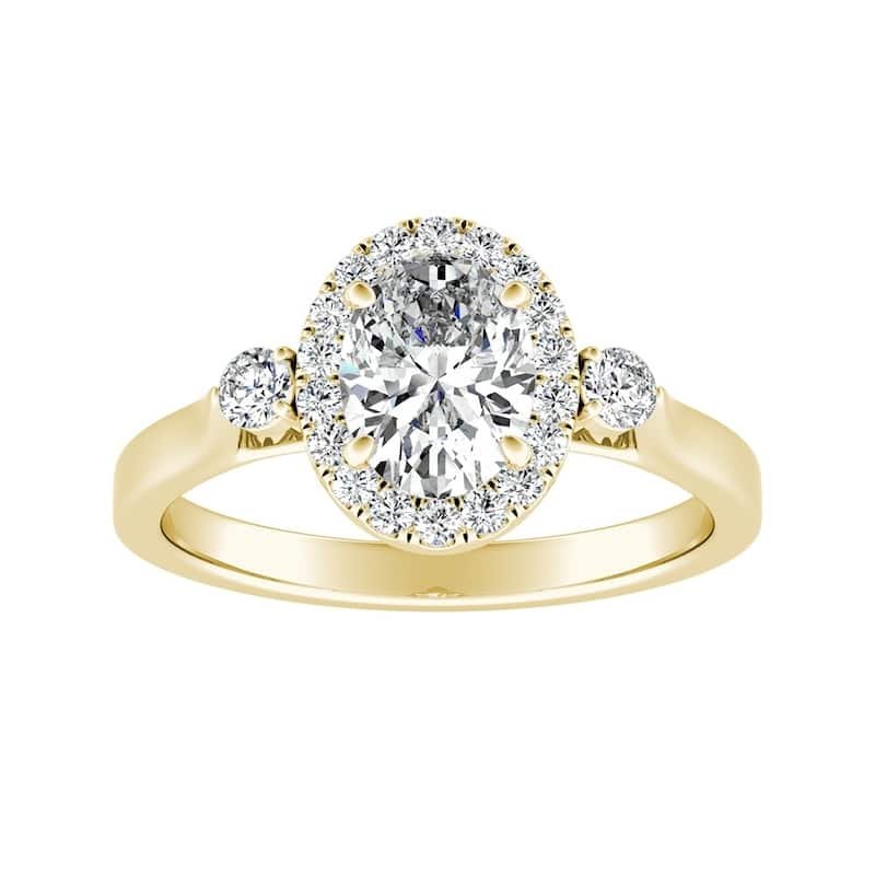 3-stone Halo Oval Diamond Engagement Ring 1/2ctw 14k Gold by Auriya - 8 - Yellow