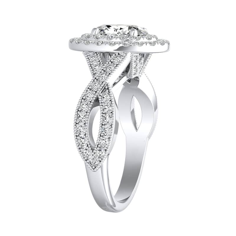 Vintage Oval-cut 1ctw Double Halo Diamond Engagement Ring 14k Gold by Auriya