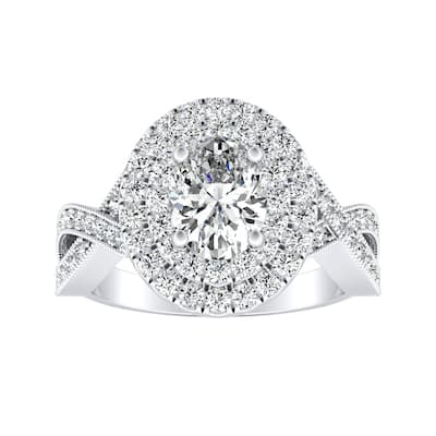 Vintage Oval-cut 1ctw Double Halo Diamond Engagement Ring 14k Gold by Auriya
