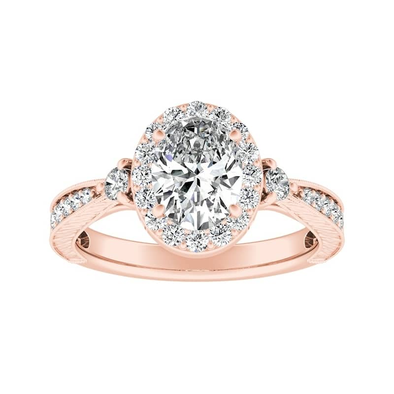 Vintage Oval Halo Diamond Engagement Ring 5/8ctw 14k Gold by Auriya - 7 - Rose
