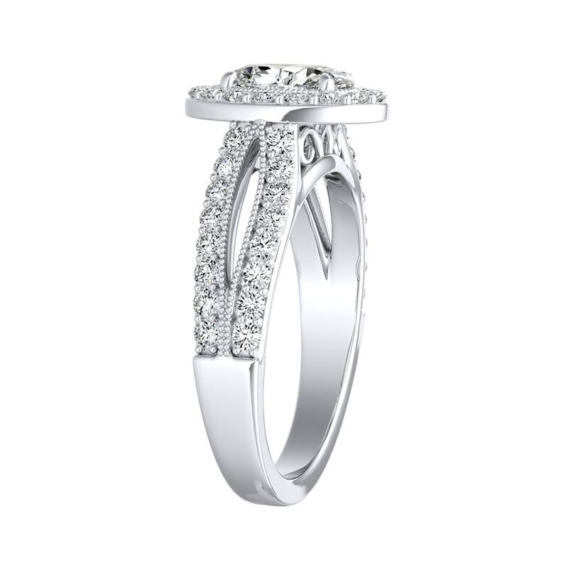 Vintage Halo Oval Diamond Engagement Ring 7/8ctw 14k Gold by Auriya