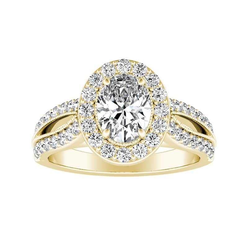 Vintage Halo Oval Diamond Engagement Ring 7/8ctw 14k Gold by Auriya