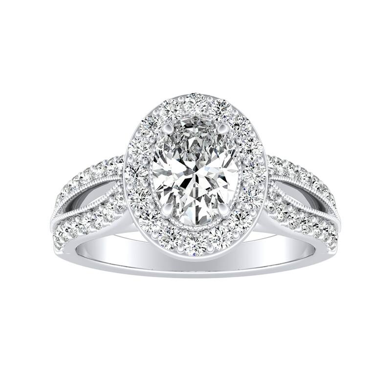 Vintage Halo Oval Diamond Engagement Ring 7/8ctw 14k Gold by Auriya