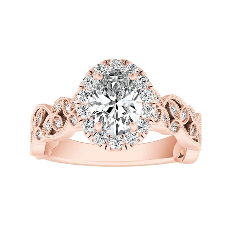 Vintage Floral Vine Halo Oval Diamond Engagement Ring 5/8ctw 14k Gold by Auriya