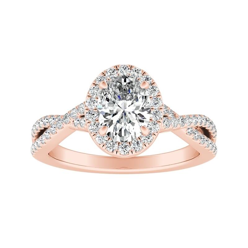 Twisted Oval-cut 3/4ctw Halo Diamond Engagement Ring 14k Gold by Auriya