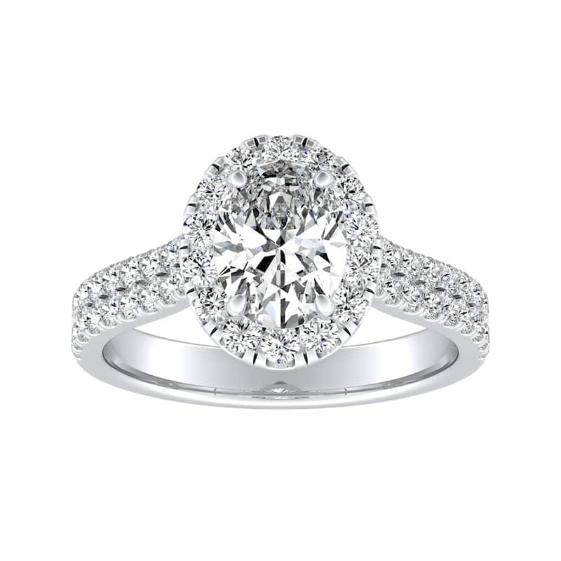 Oval Shape Halo Diamond Engagement Ring 1ctw 14k Gold - 6.5 - White
