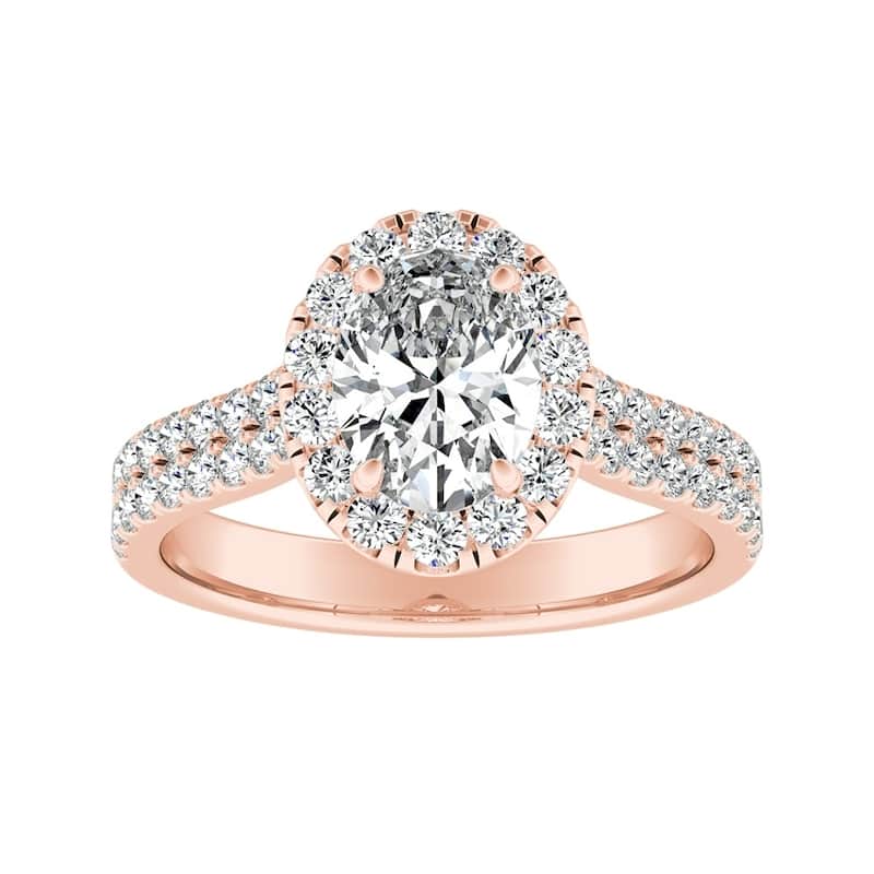Oval Shape Halo Diamond Engagement Ring 1ctw 14k Gold - 5 - Rose
