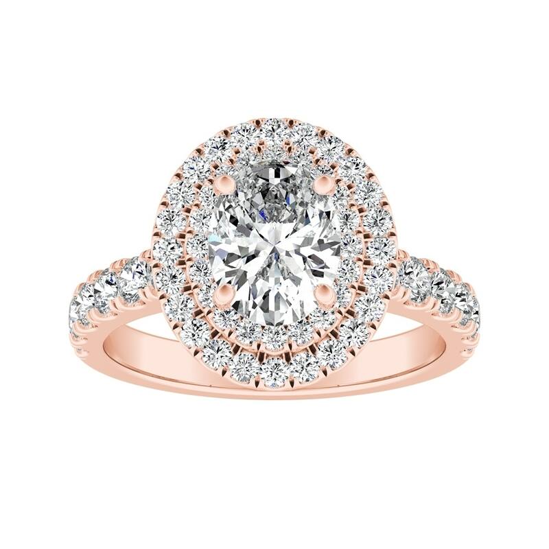 Classic Oval Shape 1 1/4ctw Double Halo Diamond Engagement Ring 14k Gold by Auriya