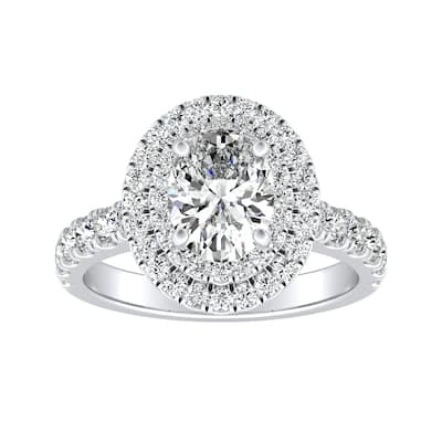 Classic Oval Shape 1 1/4ctw Double Halo Diamond Engagement Ring 14k Gold by Auriya